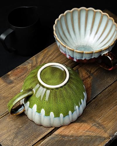 Miniatura 5 de LUXU Tazas de café de cerámica, tazas de café grandes con asa, tazas de capuchino de porcelana de 16 onzas, bonita taza de café con leche para