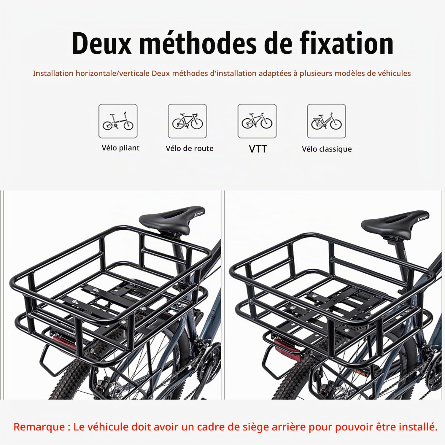 Panier Velo Arriere,Panier De Rangement Arrière pour Vélo Grande Capacité Et Étanche,avec Filet De Transport Et Doublure Épaisse,pour Transporter De La Nourriture,des Courses,des Balles,Un Chien,Etc.