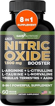 Gade Nutrition Nitric Oxide Supplement L Arginine Capsules Energy, Endurance & Performance - Pre Workout - Muscle Builder - with All Essential Amino Acid and Maca Root