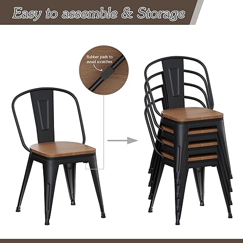 Miniatura 8 de Alunaune Juego de 4 sillas de comedor de metal de 18 pulgadas con respaldo alto, sillas clásicas elegantes de hierro, taburetes de café apilables