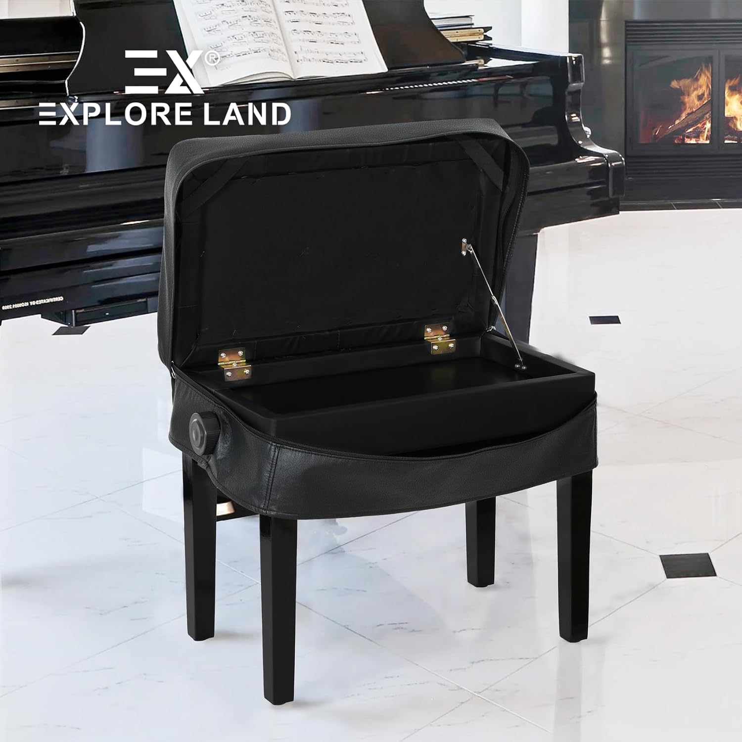 Explore Land Piano Bench Cover with Zipper -Waterproof and Thicken Leatherette Slipcover Fit Piano Stool Artist Seat Cover - 22" Lx 14" Wx 8" H