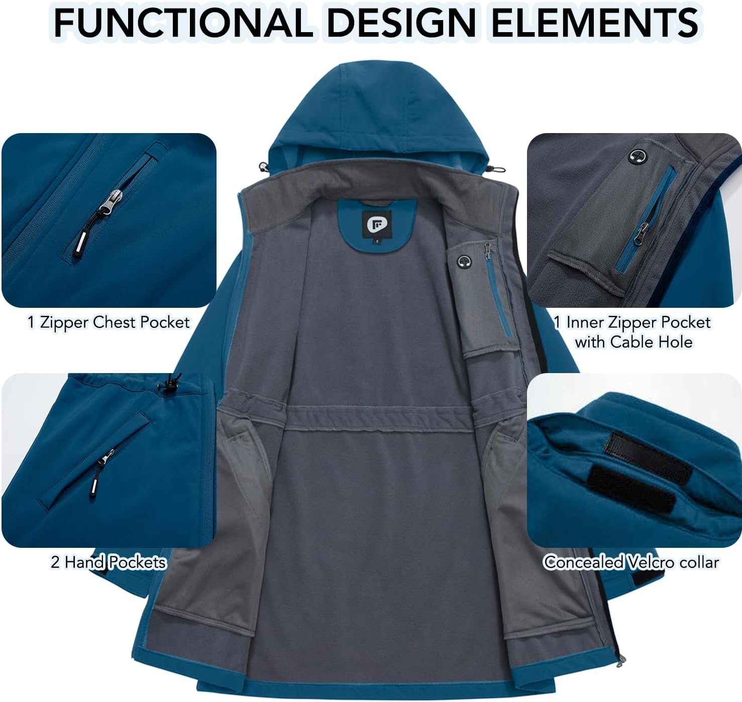 Women’s Softshell Jacket Lightweight Long Rain Coat Hooded Waterproof Windproof Fleece Lined Insulated Windbreaker - Image 7