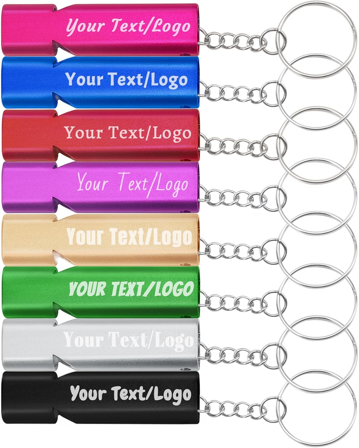 LYLBFOF Personalized Emergency Survival Whistle 3/5/10/50/100 Bulk Custom Aluminum Safety Whistle with Keychain Engraved Any Text/Logo