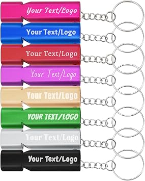 LYLBFOF Personalized Emergency Survival Whistle 3/5/10/50/100 Bulk Custom Aluminum Safety Whistle with Keychain Engraved Any Text/Logo