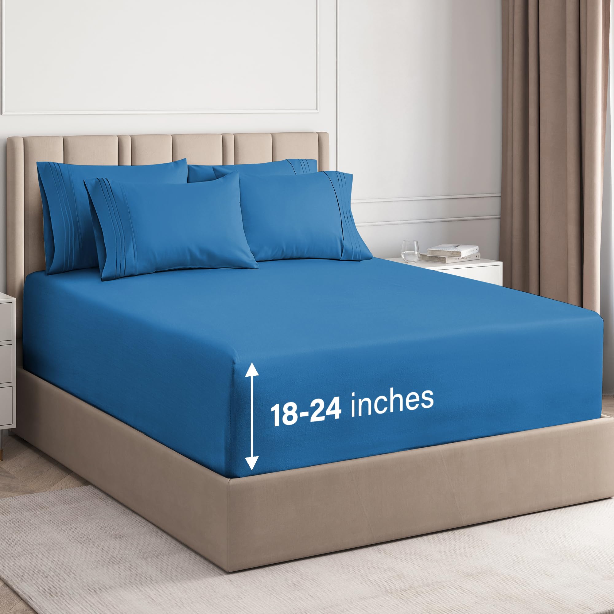 Extra Deep Queen Sheet Set - 6 Piece Breathable & Cooling Sheets - Hotel Luxury Bed Sheets Set - Easy & Secure Fit - Soft, Wrinkle Free & Comfy Sheets Set - Royal Blue Sheet Set w/Extra Deep PocketsOEKO-TEX MADE IN GREENOEKO-TEX MADE IN GREENOEKO-TEX MADE IN GREEN