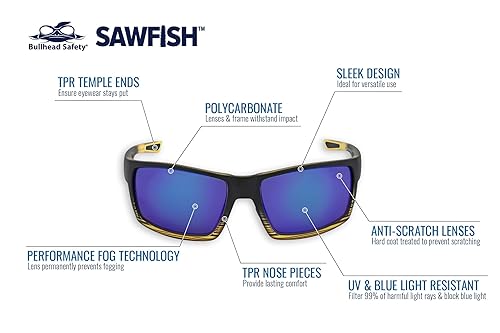Miniatura 9 de Bullhead Safety Sawfish - Gafas de seguridad con tinte variable y lente de tecnología antiniebla de rendimiento, protección contra la luz UV,