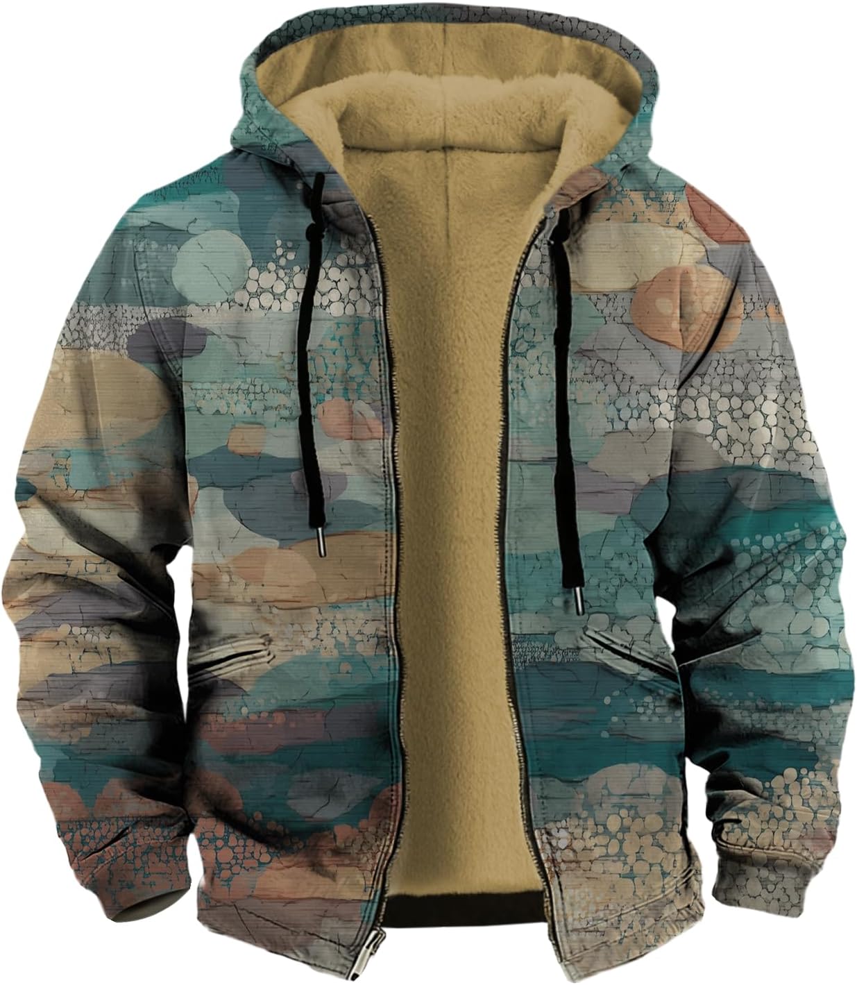 domirica Mens Winter Coats Long Sleeve Sherpa Fleece Lined Full Zipper Retro Ethnic Print Big And Tall Fashion Warm Coat