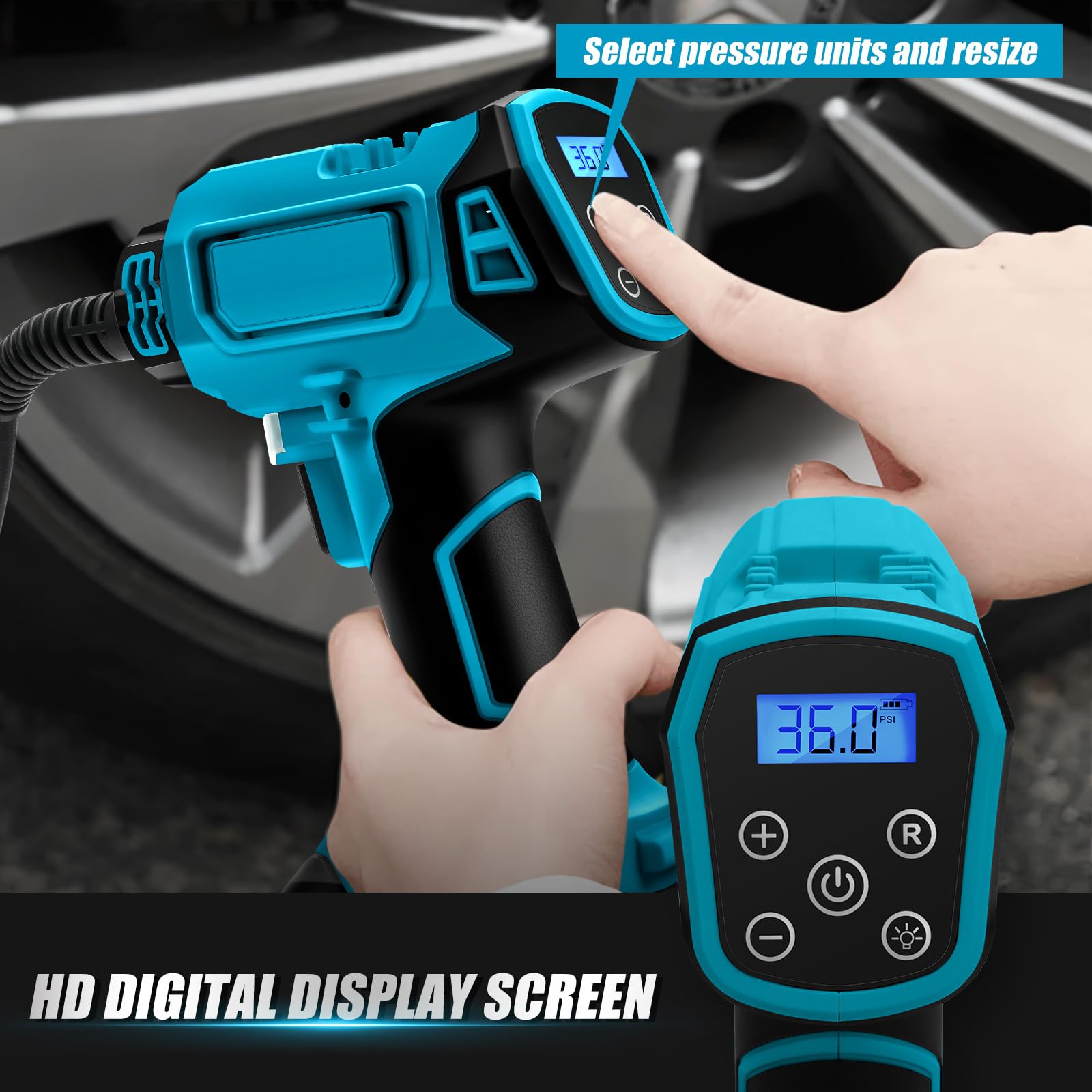 Accucompressor, compatibel met Makita 18 V accu, 130 psi luchtpomp, draagbare draadloze bandenpomp met ledlicht, autostop-inflator voor auto, moto, fietsen, ballen (zonder accu