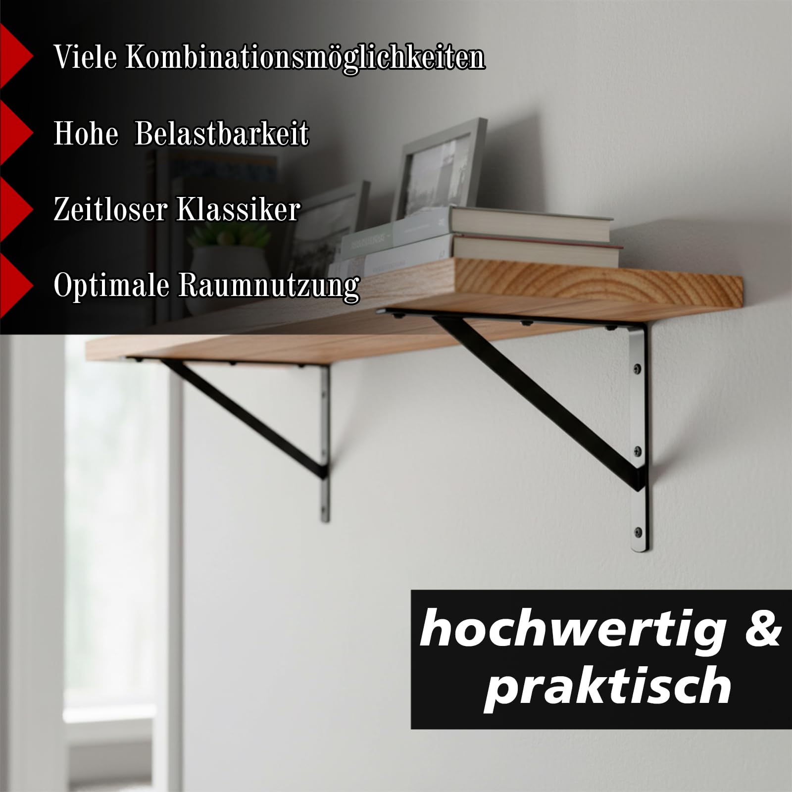 PRIOstahl® Wspornik do dużych obciążeń ocynkowany | wspornik regałowy ze śrubami i kołkami | 200 x 250 mm | wspornik kątowy metalowy | wspornik do dużych obciążeń | kątownik regałowy | uchwyt regałowy (8 sztuk)