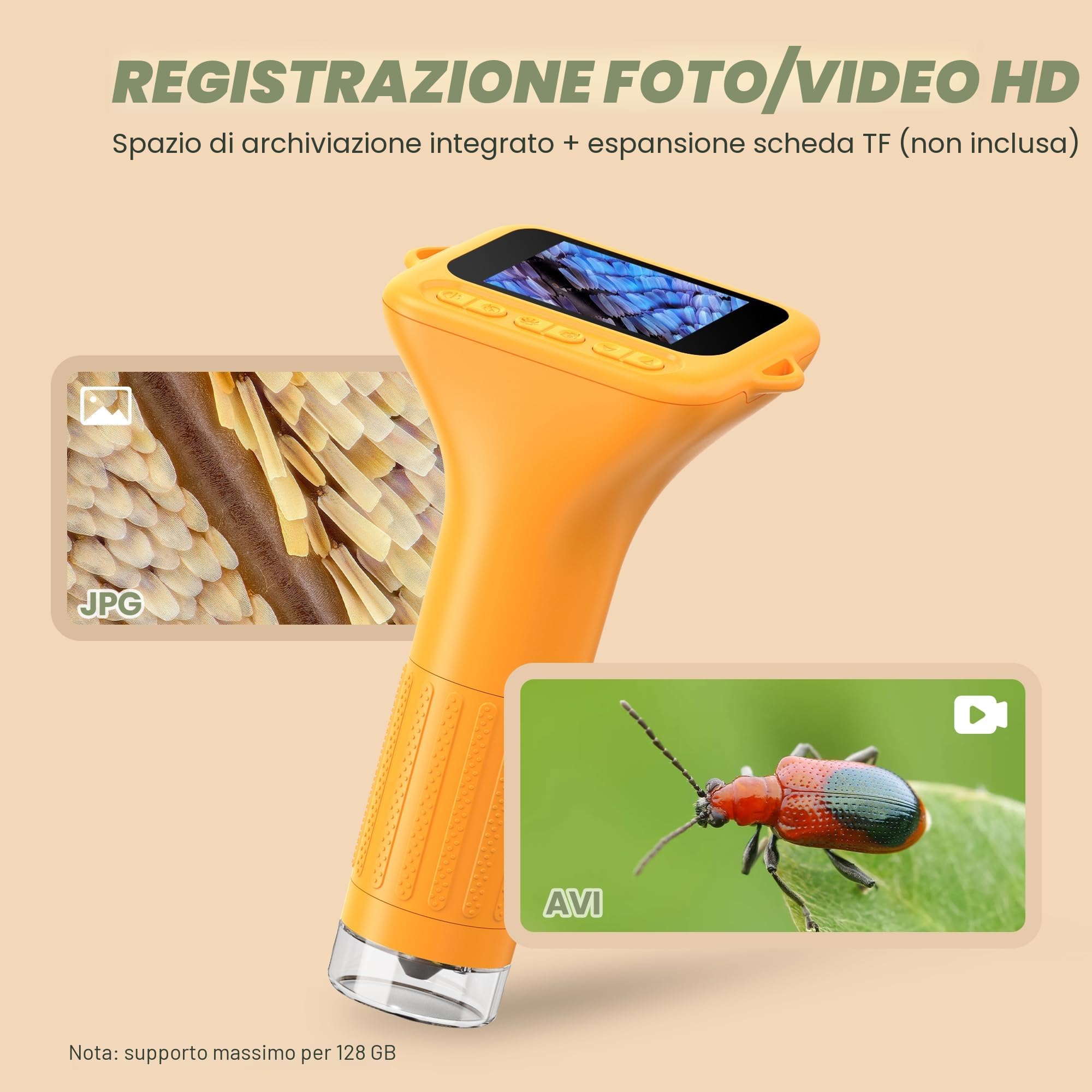 Microscopio Bambini Digitale Portatile 1000X: USB Microscope Tascabile Schermo IPS da 2,0" - Mini Microscopioper Esterno dai 3 ai 12 anni Regalo Educativo