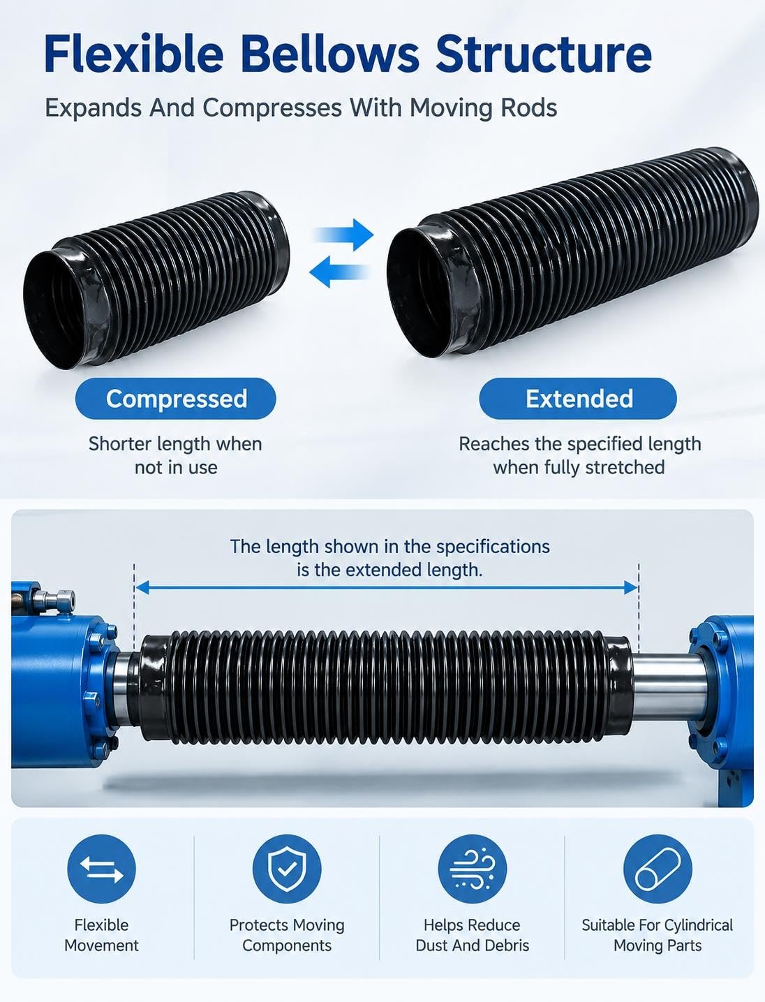 Soufflet Protection Vérin Hydraulique, Flexible Oil Resistant Rod Cover