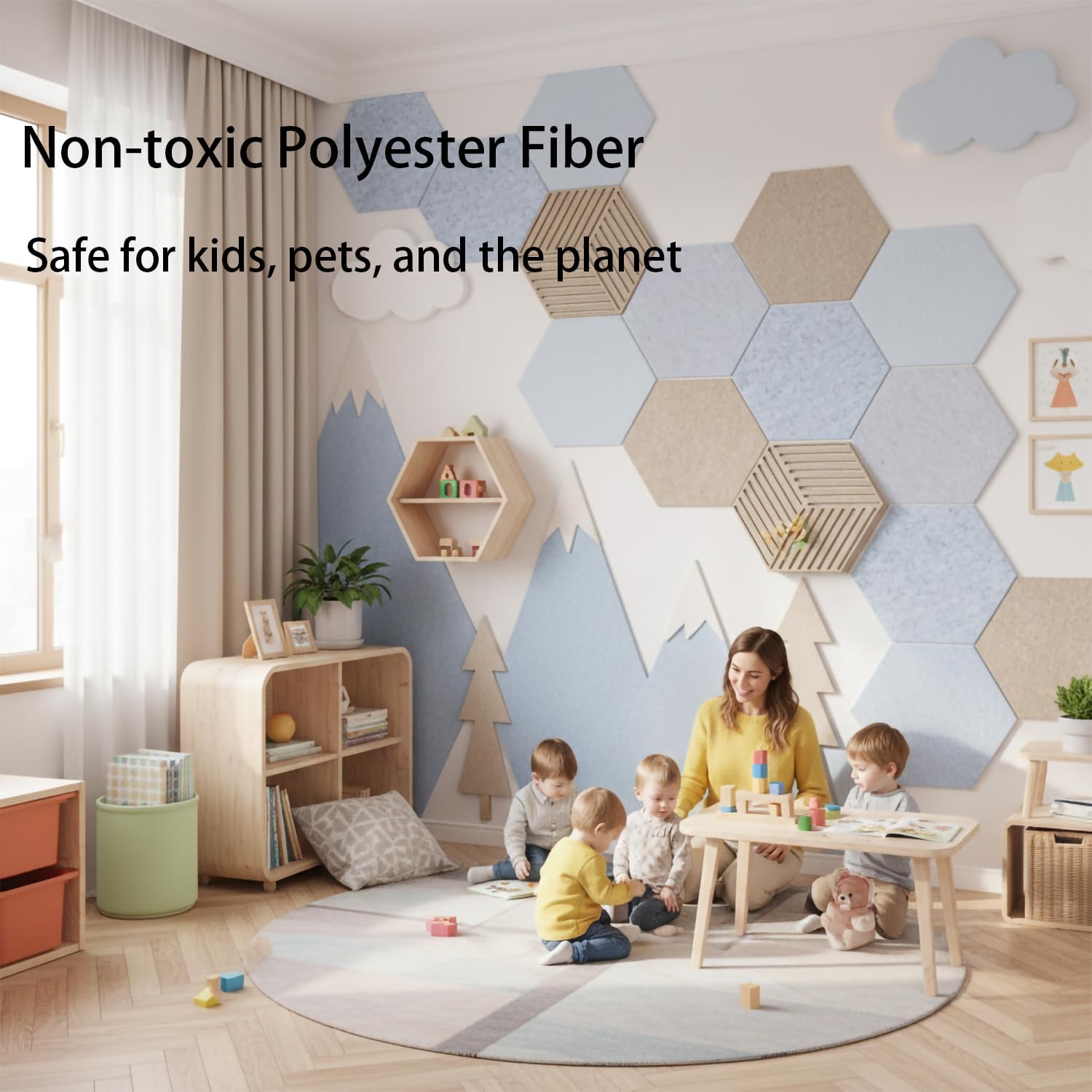 12" Hexagon Acoustic Panels Self-Adhesive (10 Pack) | Decorative Sound Dampening Wall Tiles with 3D Hollow Patterns | High-Density Polyester Soundproofing Padding for Home Office & Studio