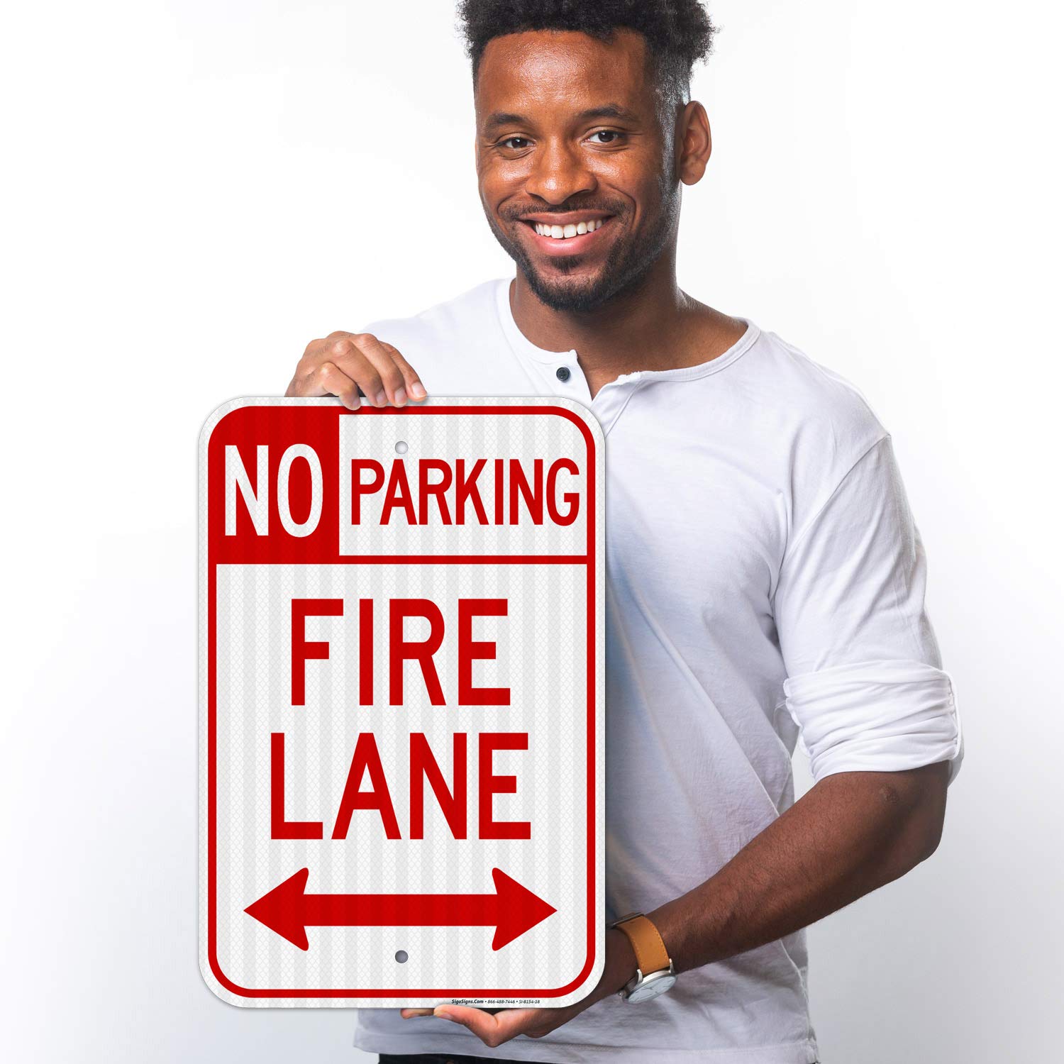 No Parking Fire Lane Sign, with Bidirectional Arrow, 12x18 Inches, 3M EGP Reflective .063 Aluminum, Fade Resistant, Easy Mounting, Indoor/Outdoor Use, Made in USA