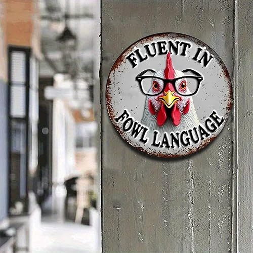 Miniatura 4 de Letrero de metal rústico con diseño de vasos de pollo, estilo vintage, rústico, de aluminio, redondo, de 8 pulgadas, para interiores y exteriores,