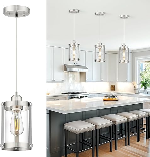 Miniatura 28 de Lámparas Colgantes de Estilo Granja, Lámpara Colgante de 1 Luz de Cristal Negro para Isla de Cocina, Iluminación Colgante Mini Rústica Industrial