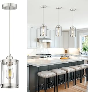 Brushed Nickel Pendant Lights Kitchen Island, Clear Glass, 1-Light
