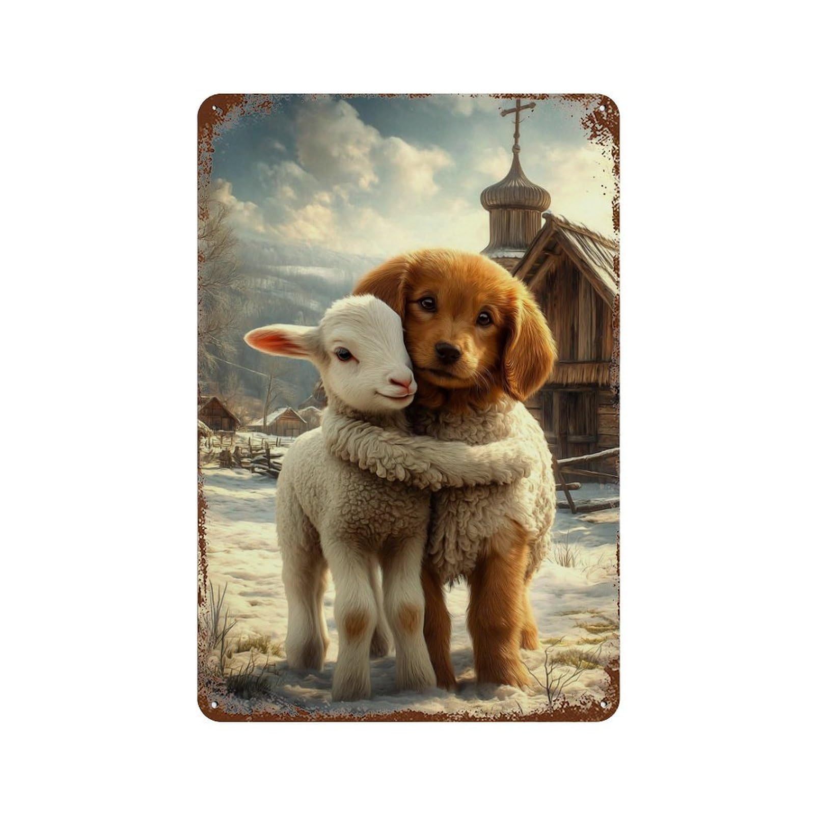Winter Farm Friends Decorative Tin Sign 11.8"x7.9", for Garage, Bar And Workshop Decor, Novelty Wall Decor