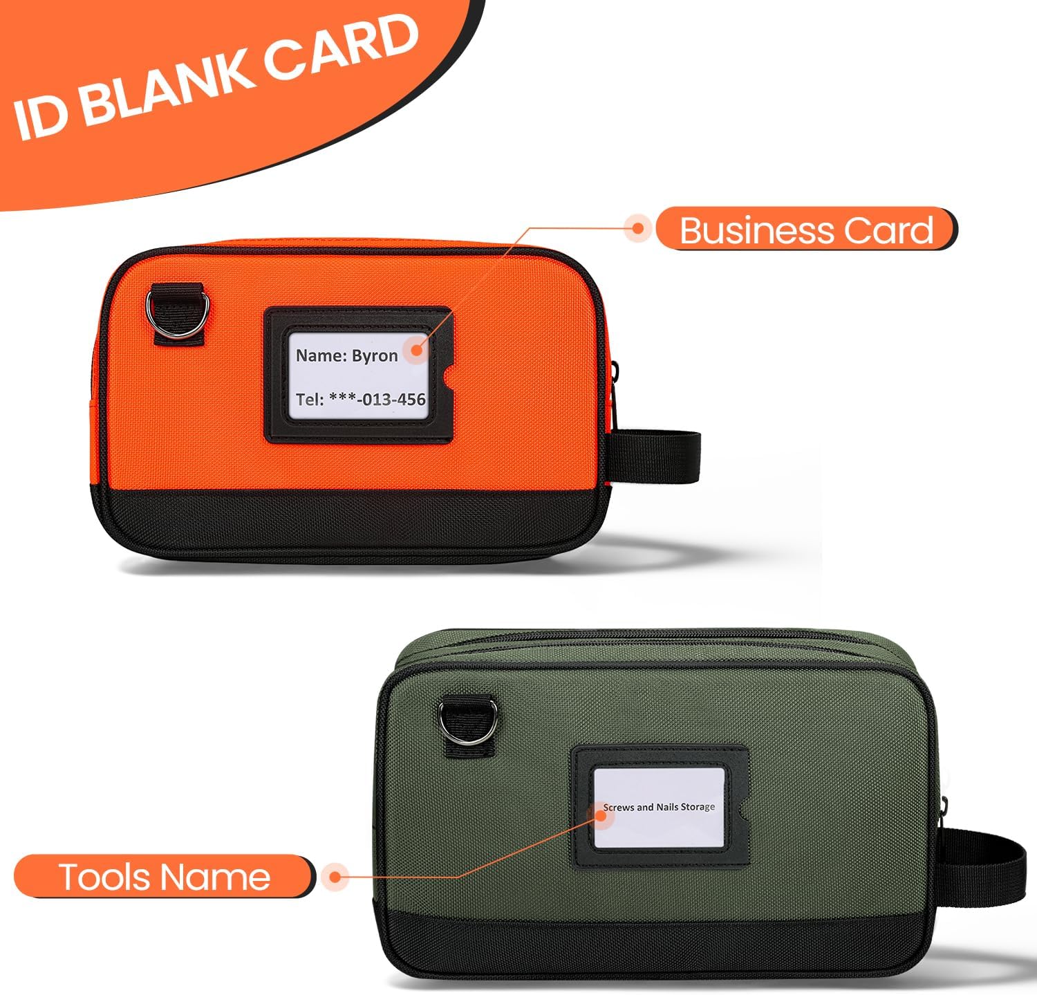 Tool Pouch, Small Tool Bag, Multi-Compartment Storage Pouch, Gray and Orange, 2-Pack