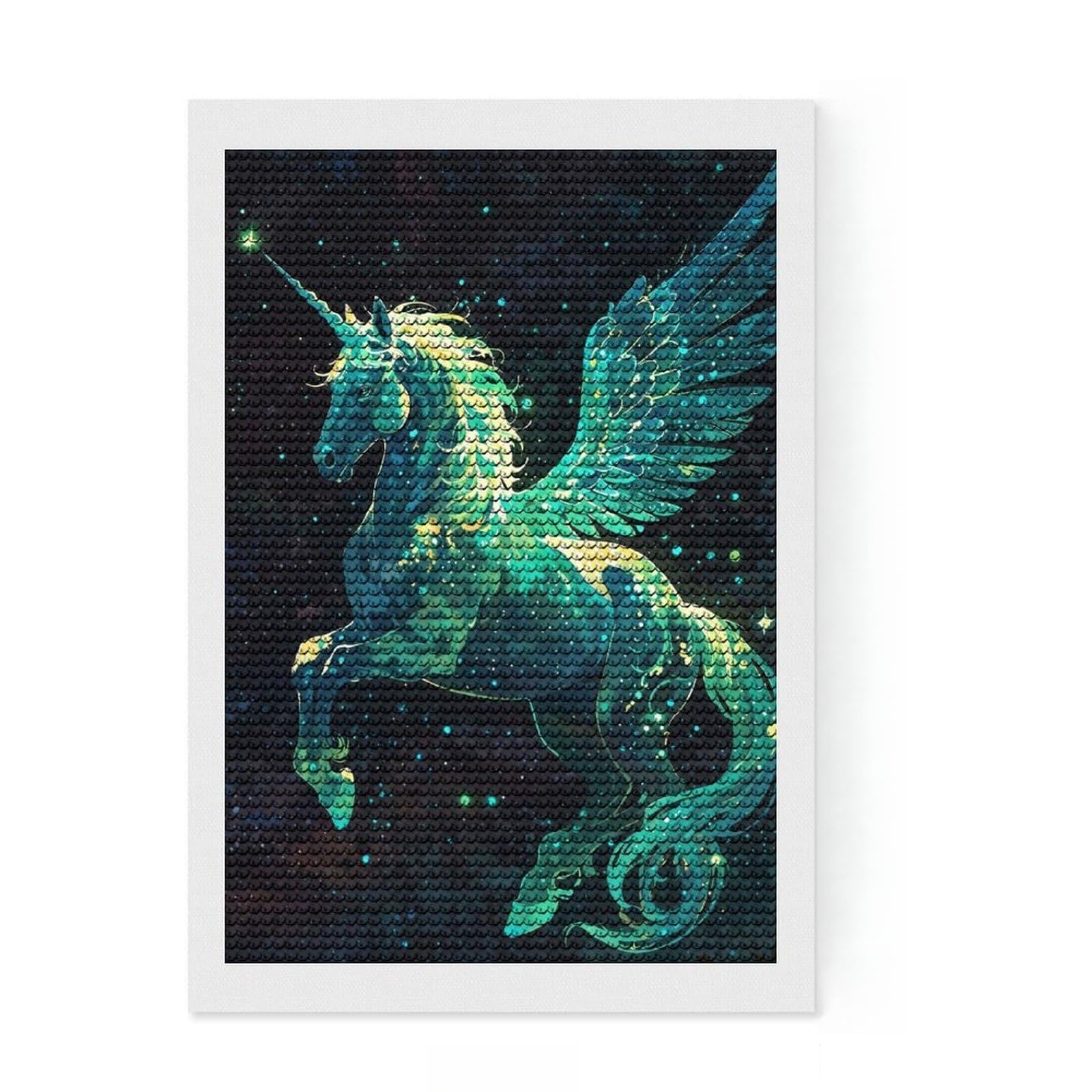 Junmoney Celestial Unicorn Diamond Painting Canvas Set 8"x12", Relaxing DIY Hobby, Living Room Decor, for Teens, Holiday Gift Idea