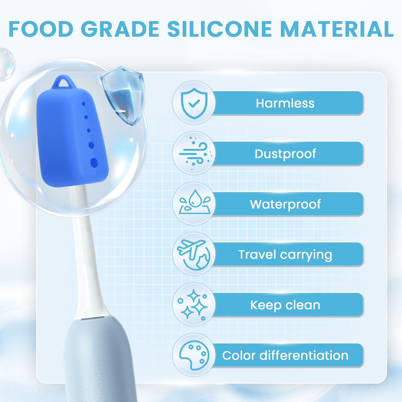 Paquete de 8 fundas de silicona para cepillos de dientes, tapa para cepillos de dientes eléctricos y manuales, esenciales de viaje para cepillos de dientes 4
