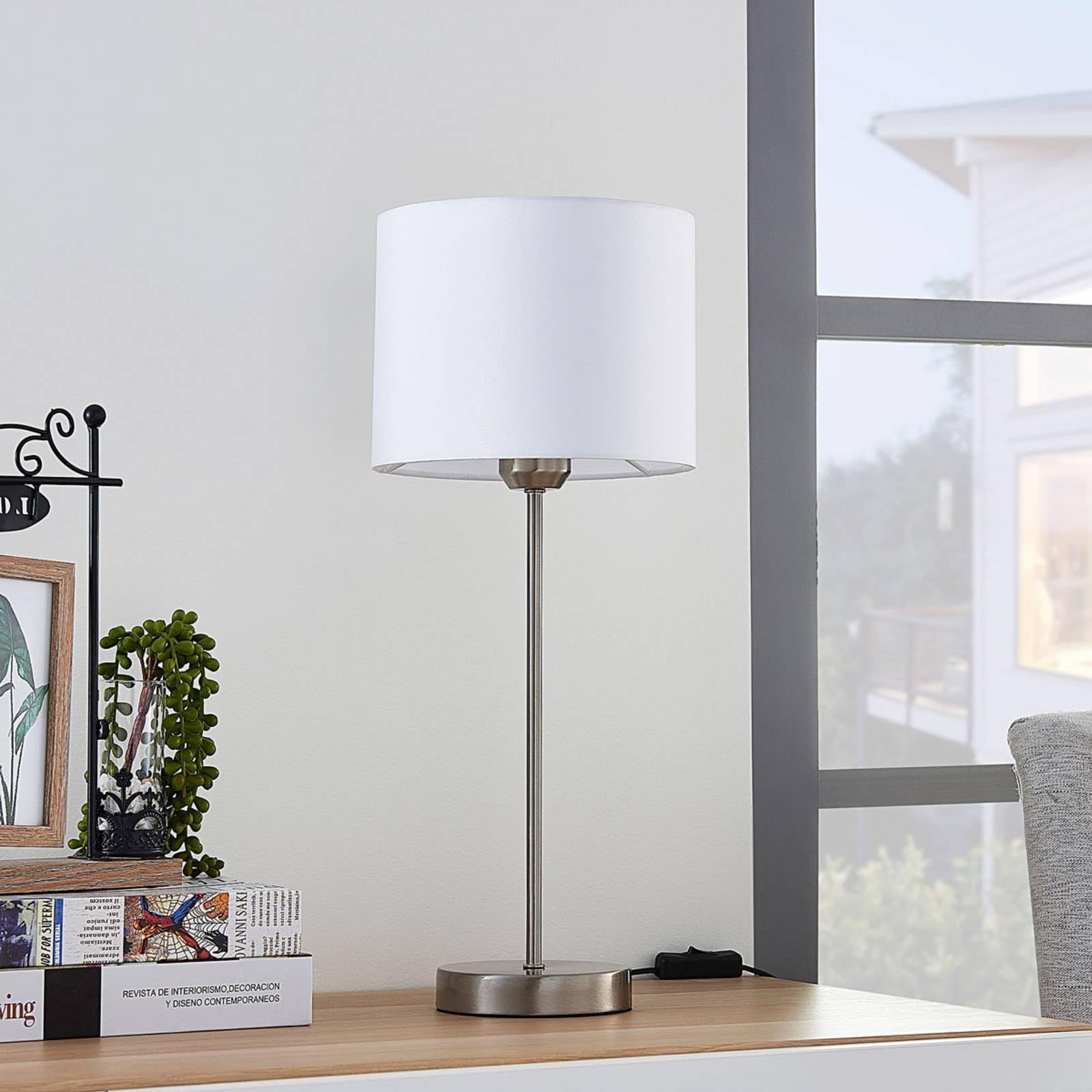 Lindby lampe à poser en nickel satiné, blanc, de chevet