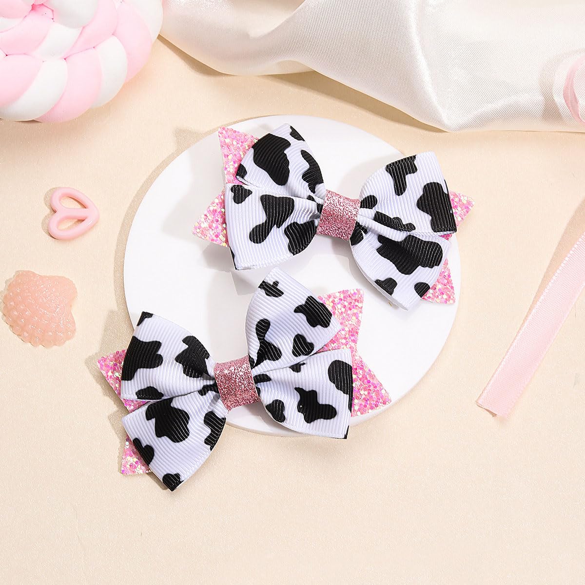 2PCS Cow Print Hair Bow for Girls, Cute Moo Cow Bows with Alligator Clips Hair Accessories for Toddler Infant Children kids (Type C) - Image 3