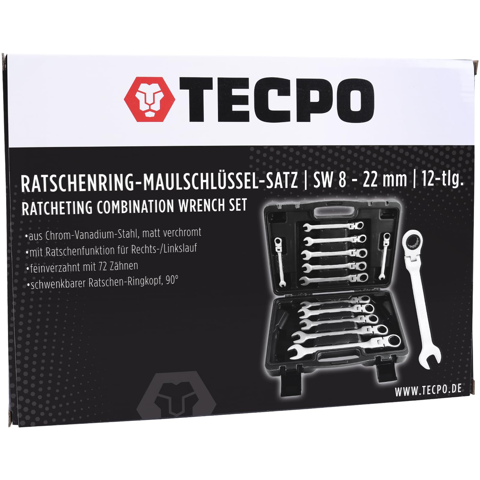 TECPO Jeu de clés à cliquet articulées SW 8-22 mm