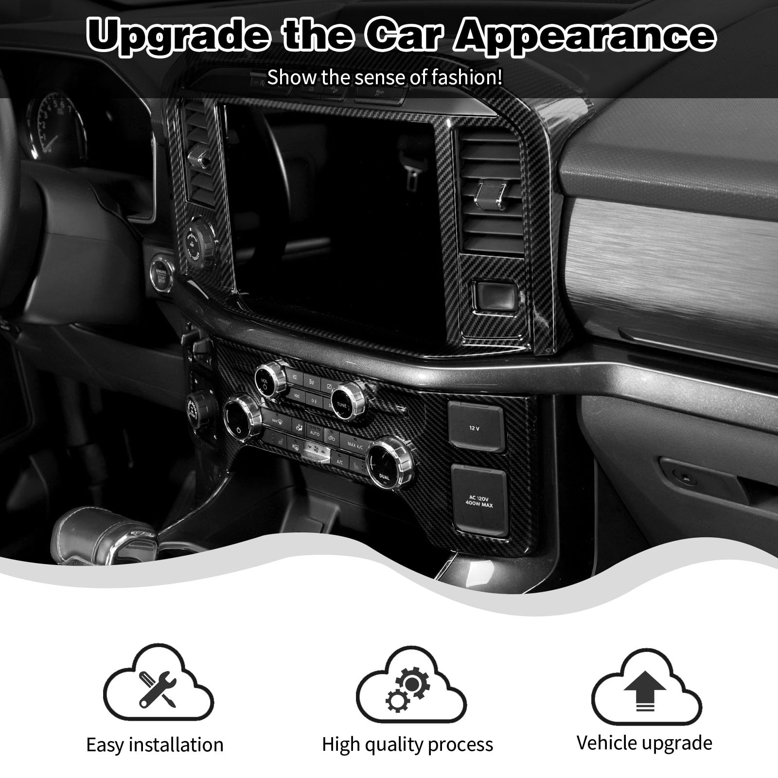 Carbon Fiber Console Navigation Cover Trim ABS For Ford F150 F-150 2021-2022
