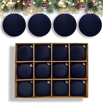 Dark Blue Velvet Ornaments for Christmas Tree - 12PCS Velvet Christmas Ornaments Balls 2.36 - Navy Flocked Christmas Ornaments Baubles Shatterproof Xmas Tree Home Party Decorations Navy Blue
