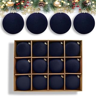 Dark Blue Velvet Ornaments for Christmas Tree - 12PCS Velvet Christmas Ornaments Balls 2.36'' - Navy Flocked Christmas Ornaments Baubles Shatterproof Xmas Tree Home Party Decorations (Navy Blue)