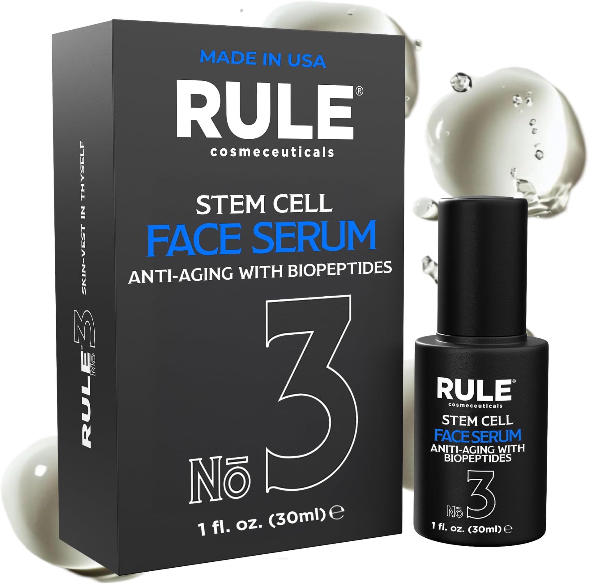 RULE Apple Stem Cell Serum for Face Anti Aging - Mens Face Serum with Hyaluronic Acid, Collagen, Bio Peptides and Vitamin E for Brightening, Hydrating, Firming, Anti Wrinkle Facial Skin Care, 1 Fl Oz