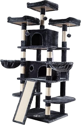 Vista 9 de IMUsee 68 Inches Multi-Level Large Cat Tree for Large Kitties/Big Cat Tower with Condo/Cozy Plush Perches/Sisal Scratching Posts and Hammocks/ Gris