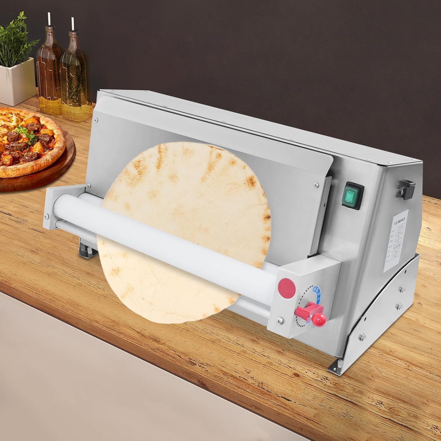 Stendetrice Elettrica Per Pizza, Rullo Professionale Da 450 W Con Controllo Dello Spessore Da 1 A 5,5 Mm, 240-260 Porzioni/ora E Diametro Dellimpasto Da 7,6 A 45,7 Cm Per Panifici E Cucine.