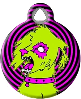 Dog Tag Art Halloween Zombie Custom Pet ID Tag for Dogs and Cats, Personalized Dog Tag with Customized Identification Information, Zombie Poodles on The Loose, Large (1.25