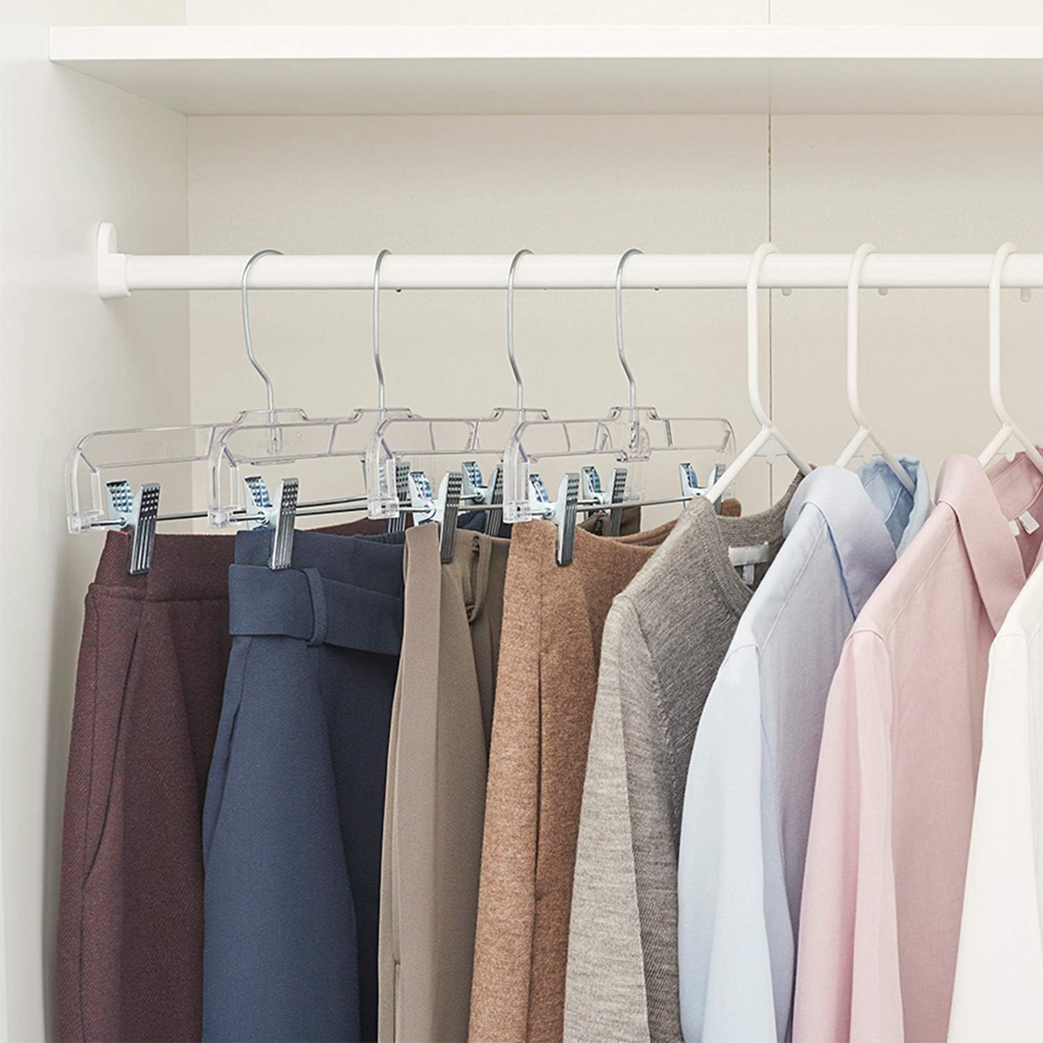 Black Friday - 50% OFF HOUSE DAY 25 Pack 14 inch Clear Plastic Skirt Hangers with Clips, Skirt Hangers, Clip Hangers for Pants,Trouser Bulk Plastic Pants Hangers