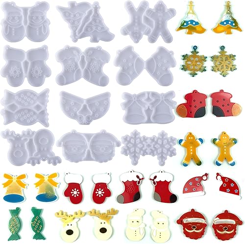 Miniatura 1 de Moldes de resina de Navidad, moldes de resina de Navidad de silicona para aretes, llaveros y adornos, moldes de Navidad para hornear resina,