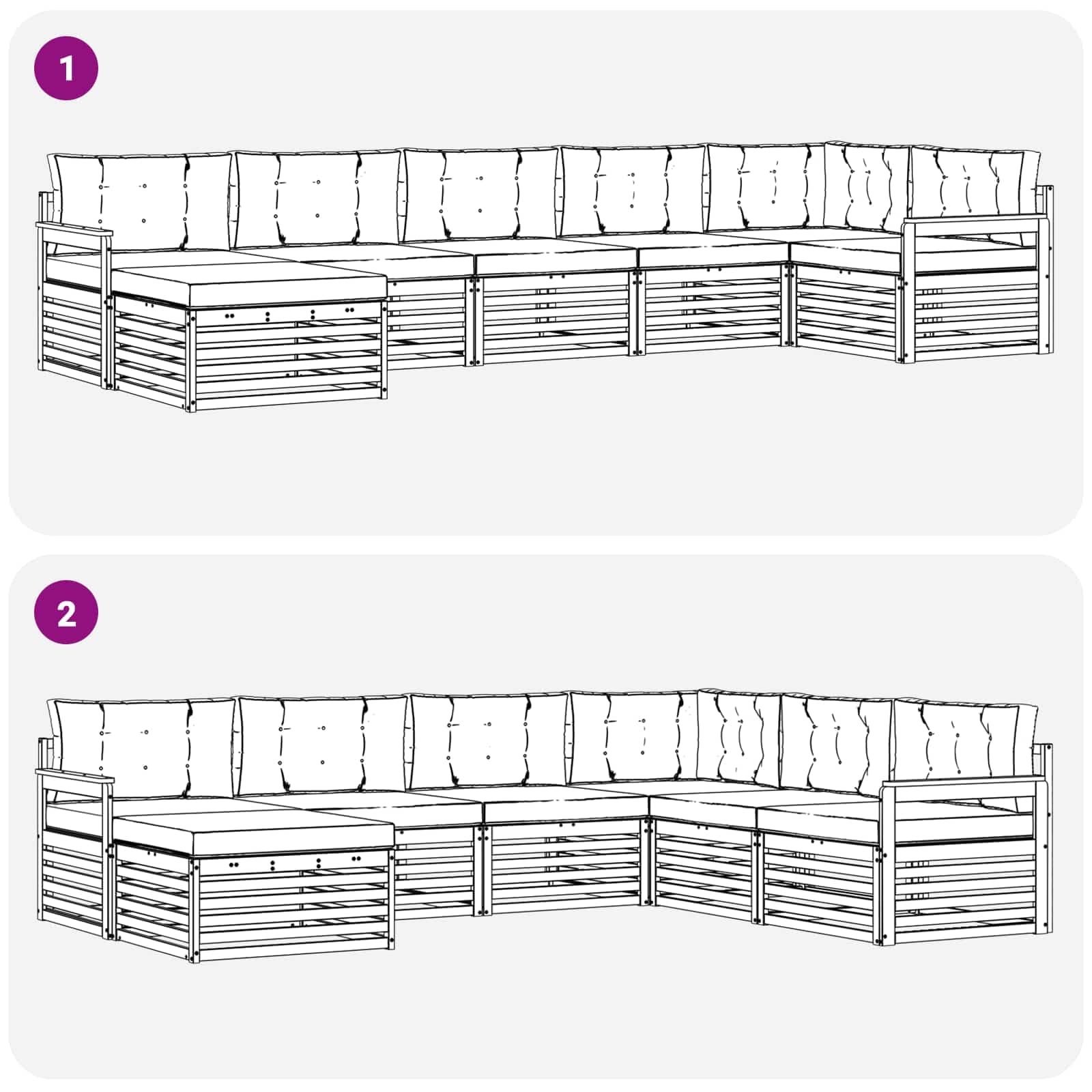 vidaXL Zestawy sof 7 pcs Naturalny i Jasny Szary Lite Drewno Akacji, Ogród, Wygodny zestaw wypoczynkowy, Siedzenie na zewnątrz, Patio, Nowoczesny taras, Meble wygodne