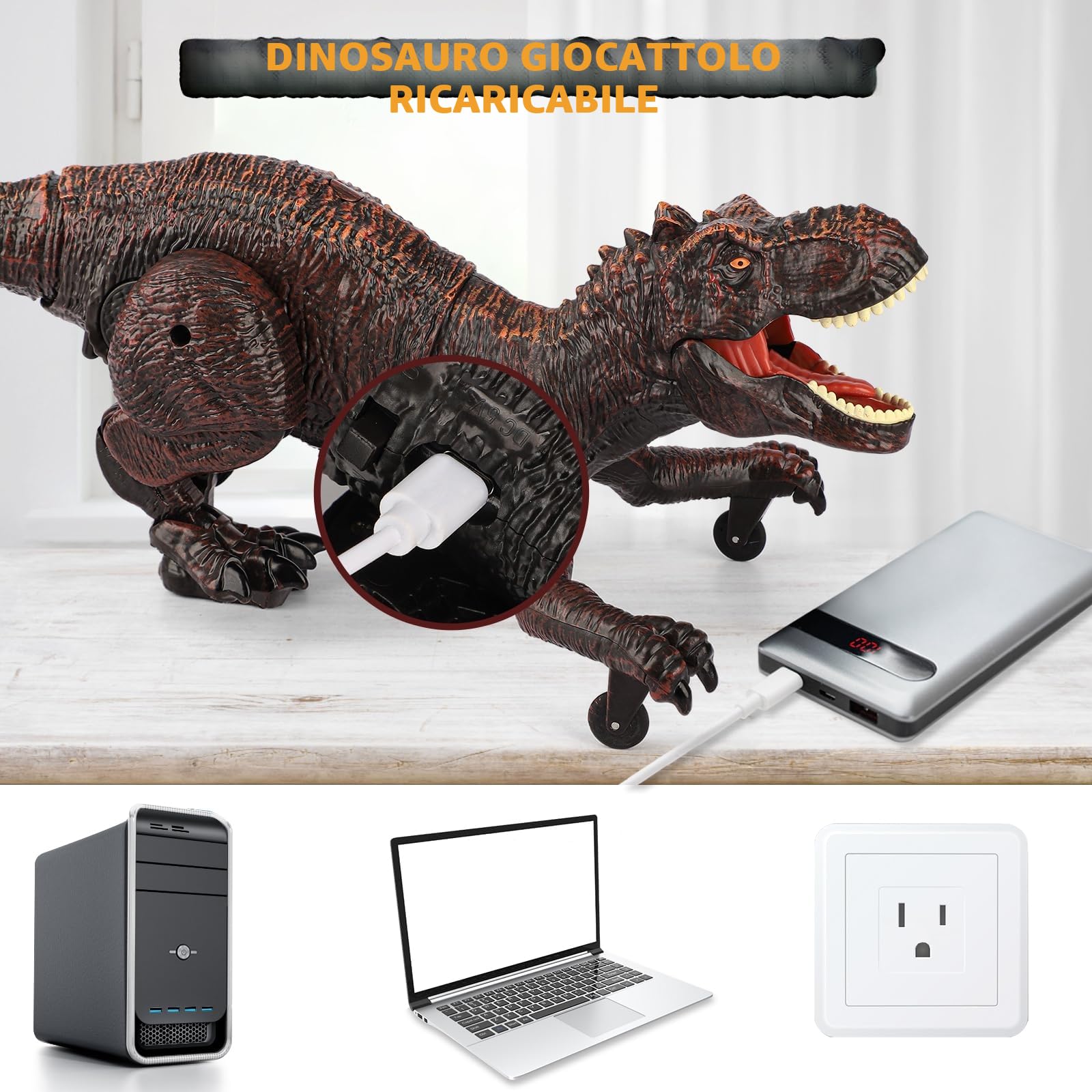 Dinosauro Giocattolo, Dinosauro Telecomandato con Spruzzare Ruggendo Camminare Giochi Bambini 6 7 8 9 10 11 12 Anni Gioco Educativi Regalo Compleanno Natale Bimbi Ragazzi Animali Drago Ricaricabile