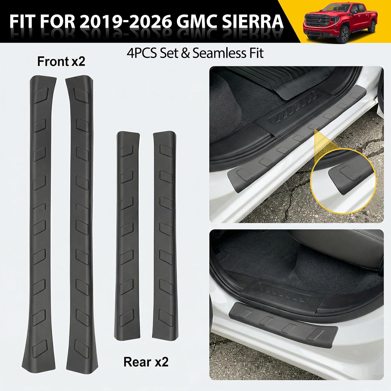 Door Sill Guards for 2019-2026 Chevy Chevrolet Silverado/GMC Sierra 1500 Accessories, Door Sill Protector Kit Soft TPE Entry Guard Cover for 2019+ Silverado&Sierra 4Pcs Set