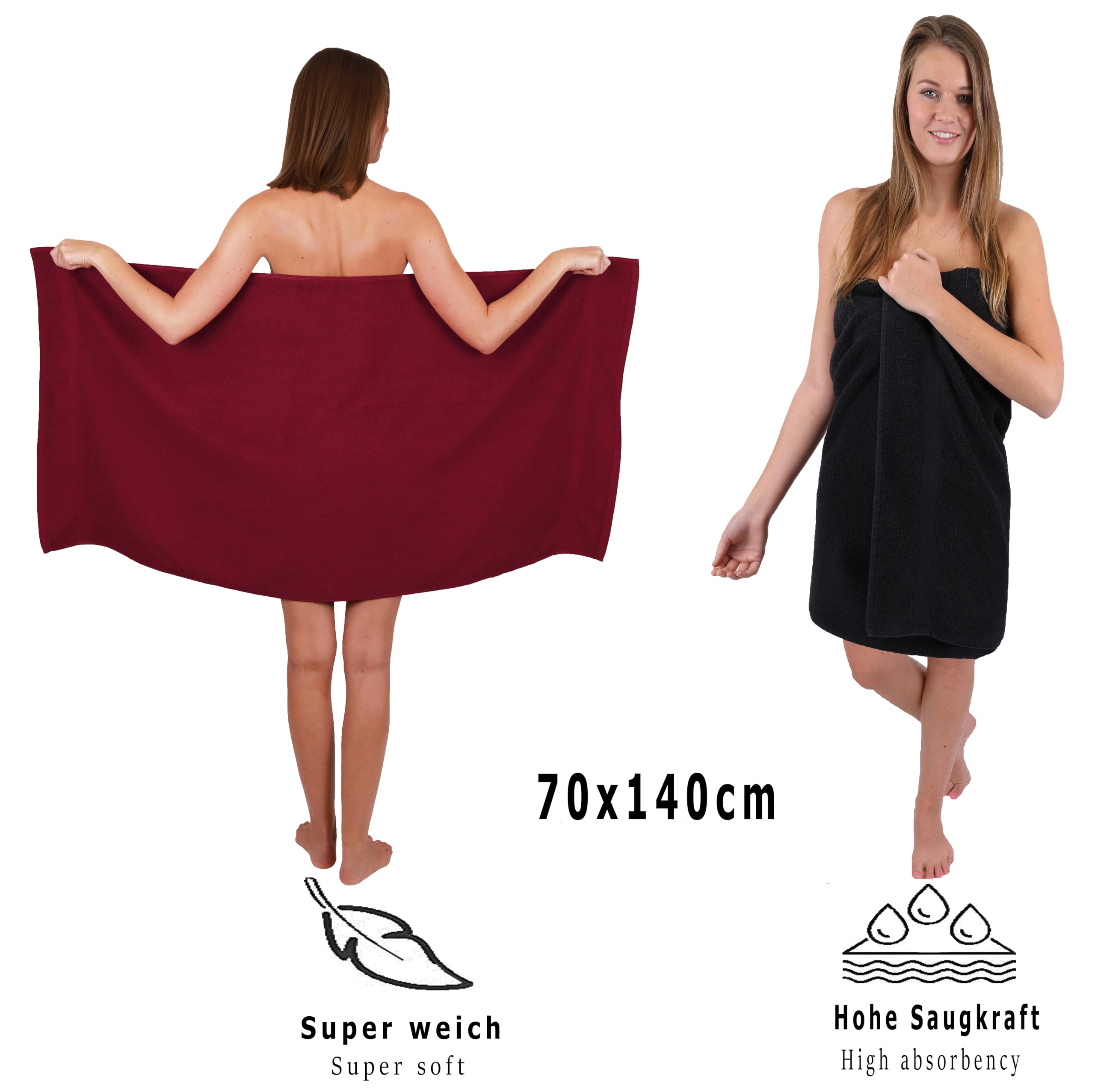 Betz Juego de 10 Toallas Classic 100% algodón 2 Toallas de baño 4 Toallas 2 Toallas de Mano 2 Toallas Cara de Color Rojo Oscuro y Negro