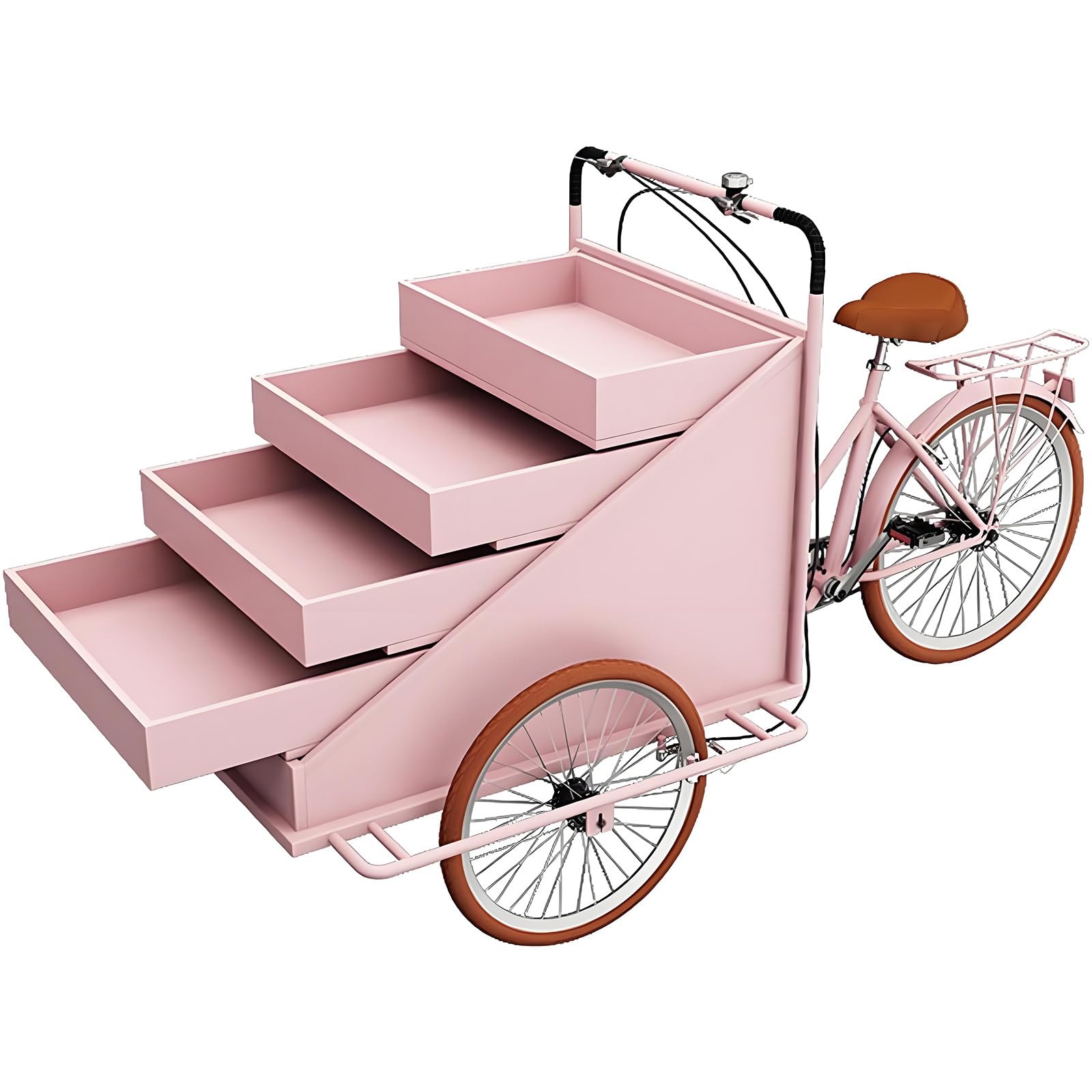 Carrello dell'alimento, chiosco mobile di vendita dello spuntino del triciclo con lo scaffale di esposizione di 4 strati per il mercato e gli eventi degli agricoltori