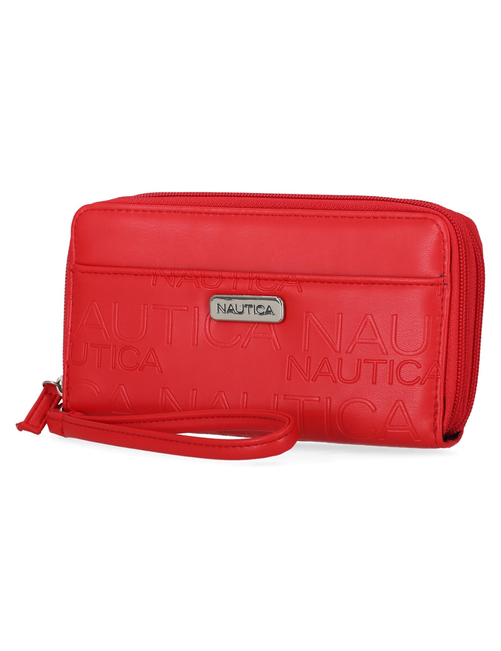 On The Double Zip Around Vegan Leather Womens RFID Clutch Wallet With Wristlet Strap, Fuego Red-image-4