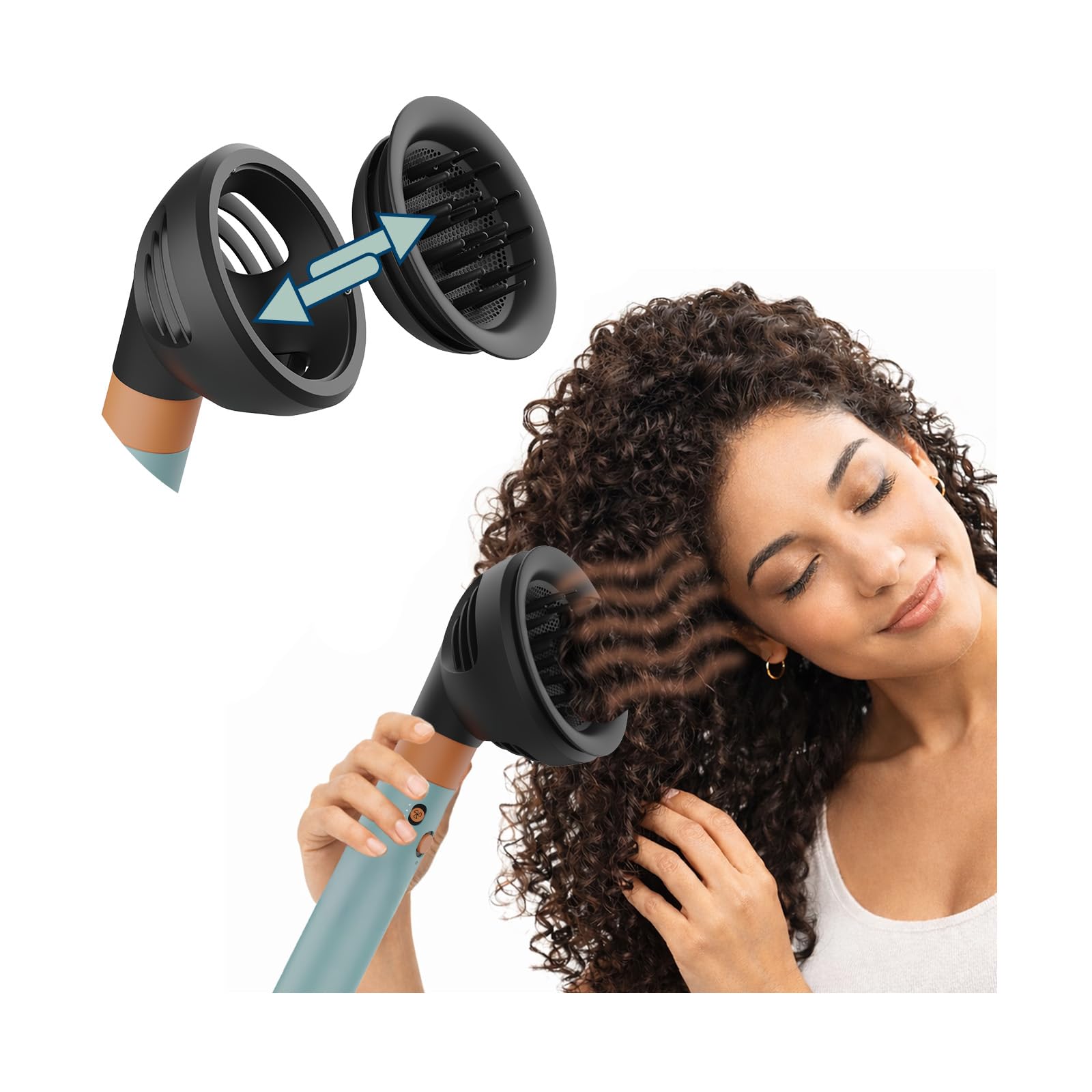 Wave Curl Diffusor für Dyson Airwrap von MMOBIEL – Kompatibler Haartrockner-Aufsatz für HS01, HS05, HS08 – Duale Luftstrom-Kuppel & Diffus-Modi für Definierte Locken, Volumen & Wellen – Grau