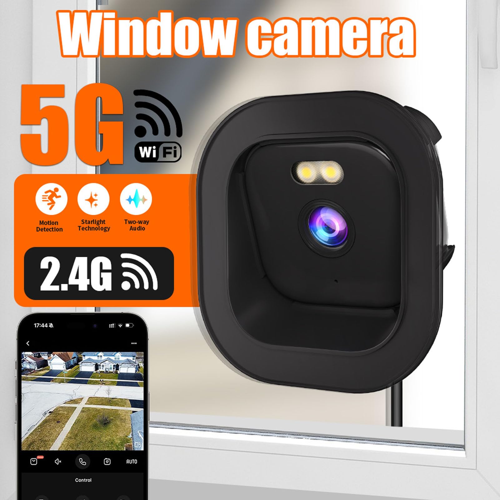 GOWENIC 2K Window Camera, Indoor Camera with Dual Band WiFi and Bluetooth, Color Night Vision, Motion Detection, Real Time Alerts, 2-Way Audio, Adhesive Installation - 2