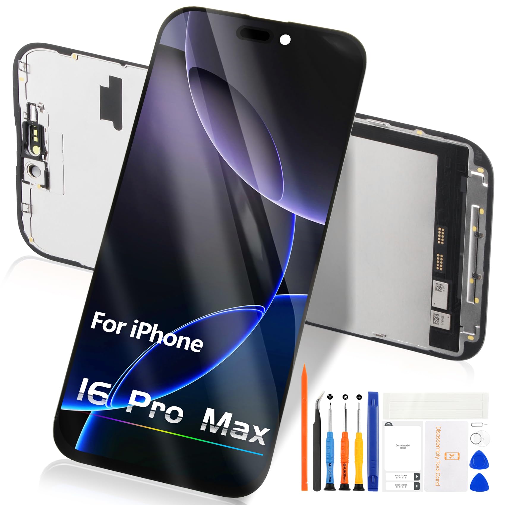 Écran LCD pour iPhone 16 Pro Max LCD Display pour iPhone 16 Pro Max LCD Écran Replacement A3296 A3084 A3295 A3297 Écrantactile Numériseur Assemblé avec Kit de Réparation (Noir,6,9") (16 pro max)