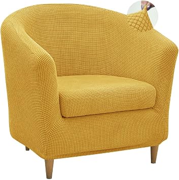 2 Piece Club Chair Slipcover Stretch Barrel Chair Covers Slipcover Tub Chair Slipcovers Round Accent Armchair Covers Removable Couch Furniture Protector for Living Room Yellow