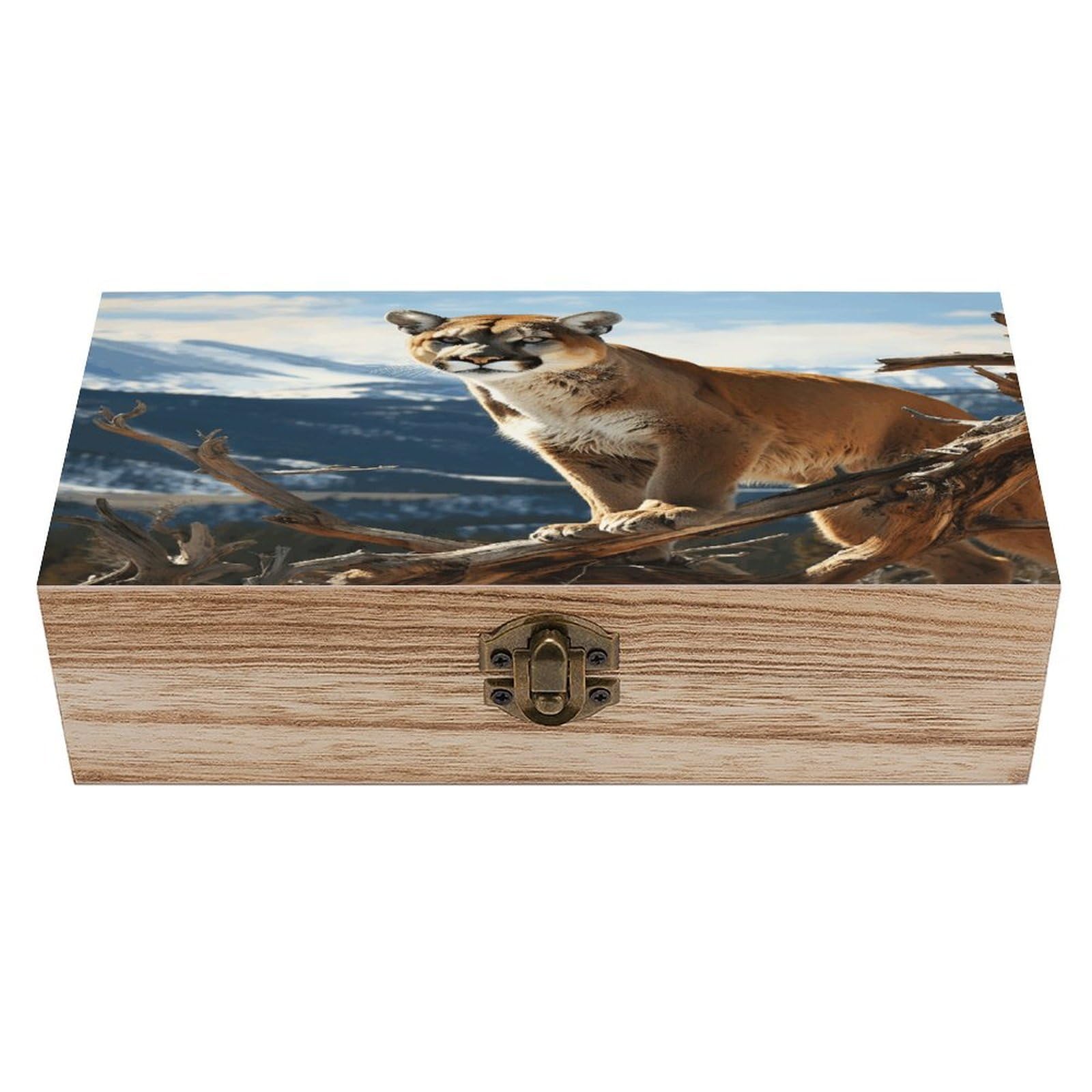 VstaDank Panther Mountain Lion Wooden Storage Box Decorative Jewelry Case with Lids Exquisite Wood Box Letters Gifts Acacia Wood Boxes Fashion Wooden Keepsake Boxes for Men Women