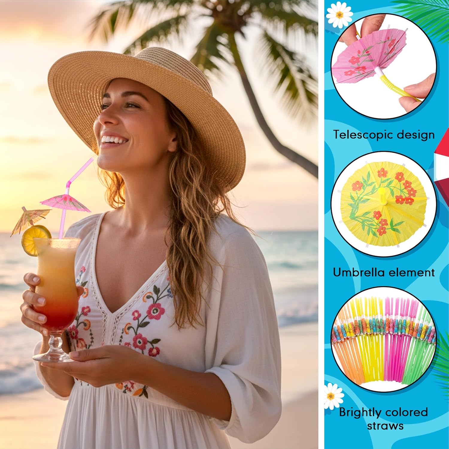 Eaasty 800 Pcs Umbrella Straws Bulk 9.5in Disposable Straws Hawaiian Beach Cocktail Luau Party Supplies for Cocktail, Milkshake, Juice Decor (Muticolor)