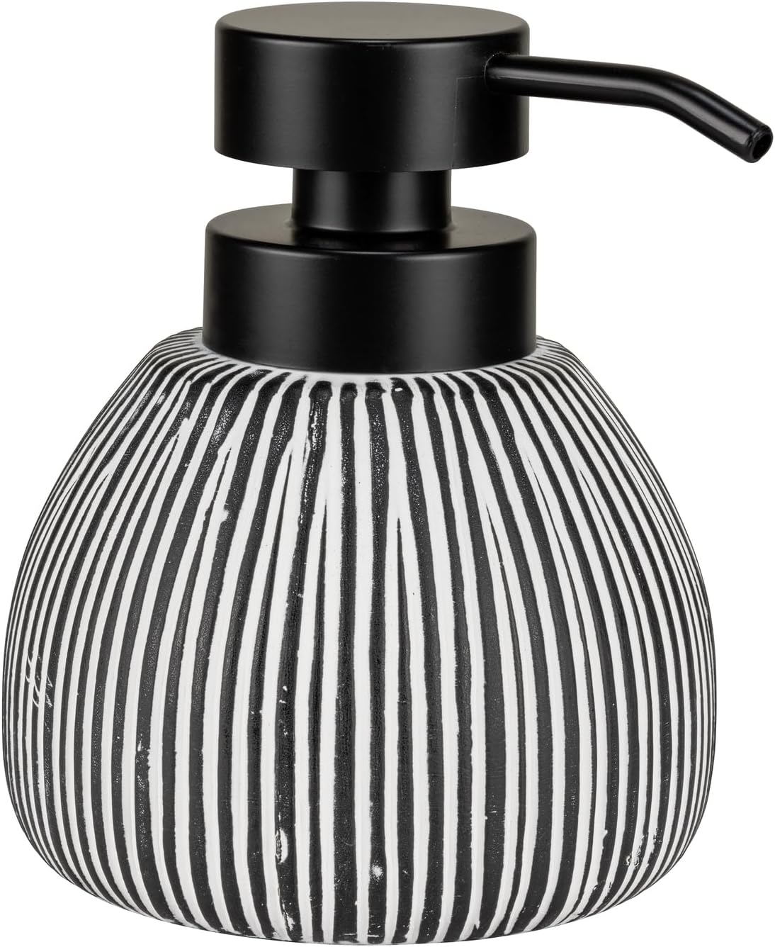 WENKO Pascoli Soap Dispenser Elegant Freestanding Ceramic Dispenser for Bathroom 0.5 L Black and White Textured 11 x 13 x 12 cm Ceramic Plastic
