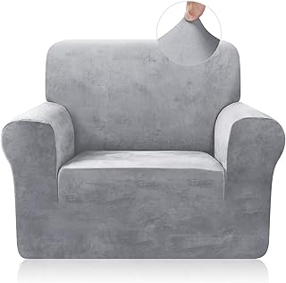TAOCOCO Housse de canapé en Velours Élastique Housse Canapé avec Accoudoirs 1 Pièce Spandex Extensible Velours Revêtement de Canapé Élastique pour Animaux de Compagnie (Gris Clair, Place)